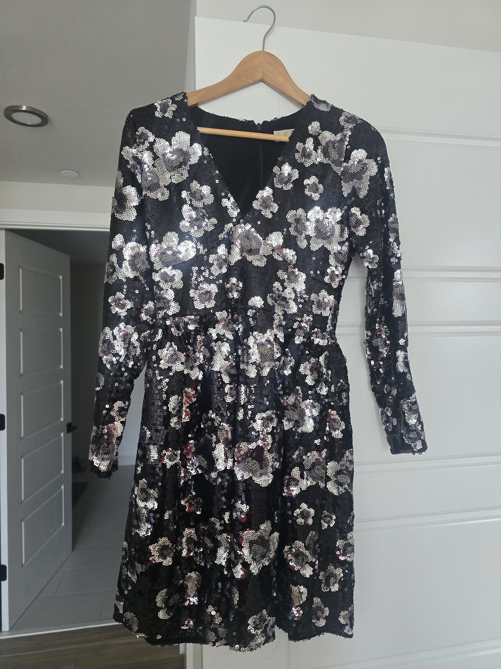 Michael Kors Black Long-Sleeve Sequin Floral Dress